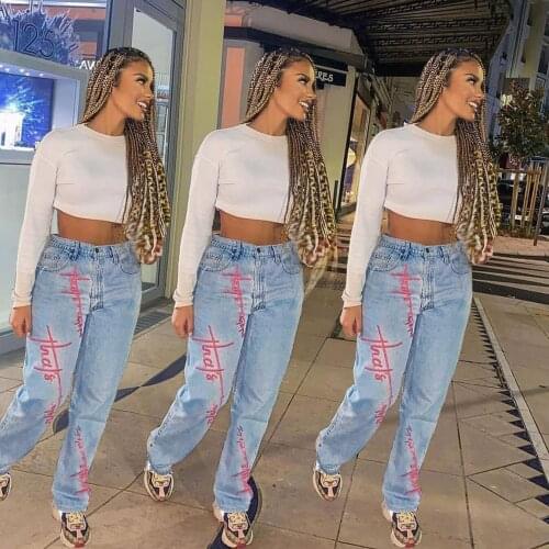 Women Pants Streetwear New Europe United States womens Fashion Personality Graffiti Cowboy Feet Pants Pants Women WYM0002