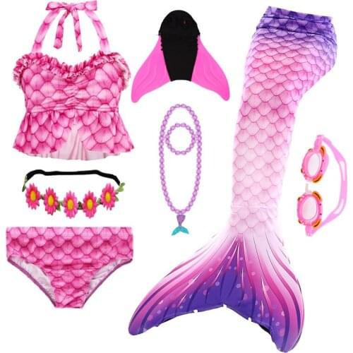 Girls Mermaid Tail Costume Swimsuit Bikini Bathing Swimming Costumes Children Cosplay Dress With No Monofin Fin Birthday Gift