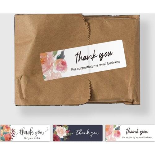 100 Pcs 2.5*7.5 CM, Rectangle Flowers Thank You Stickers Seal Labels For Wedding Party Birthday Gift Package Handmade Wrapping
