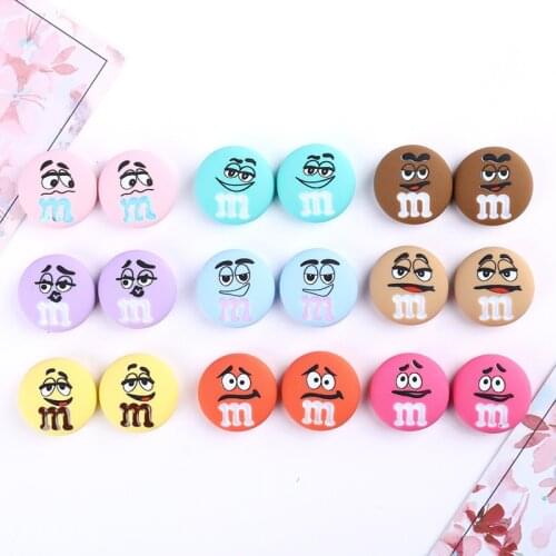 20pcs 19mm Printed Resin Chocolate Beans M Round Flatback Cabochon DIY Hair Clip Craft Scrapbook Phone Jewelry Accessories