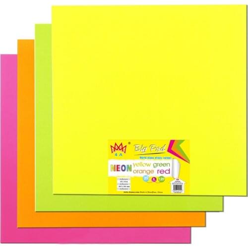 4A Sticky Big Pad,15x15 In,Large Size,Neon Yellow,Orange,Red and Green,Self-Stick Notes,30 Sheets/Pad,4 Pads/Pack,4A BP 1515-Nx4
