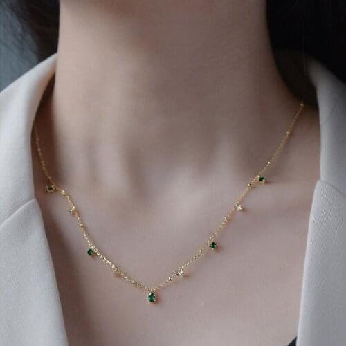 925 Sterling Silver Choker Necklace for Women Exquisite Green Zircon Clavicle Chain Necklace Gifts S-N742
