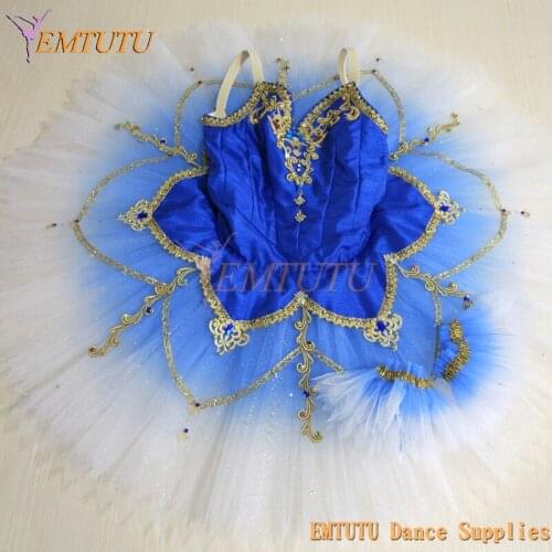 Ombre Blue White Professional Ballet Pancake Tutu Costumes Blue Bird Classical Platter Tutus Fairy Competition Performance Tutus