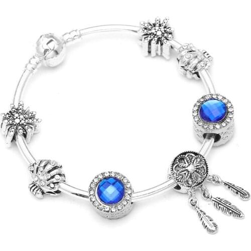 Boosbiy Silver Plated Crystal Shell Beads Bracelet With Feather Pendant Fit Fine Charm Bracelets For Women Fashion Jewelry Gift