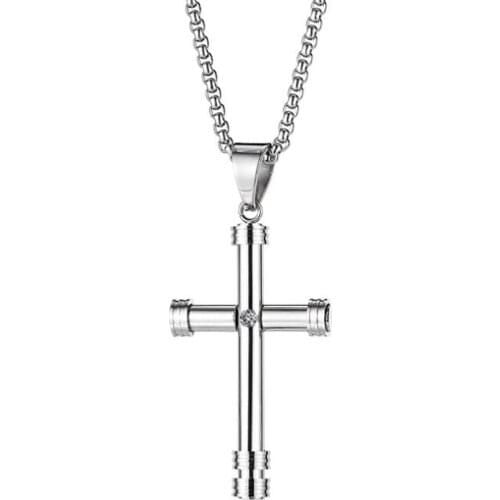 Stainless Steel Black Christ Cross Jesus Zircon Stone Pendant Necklace Jewelry Gift For Him with Chain