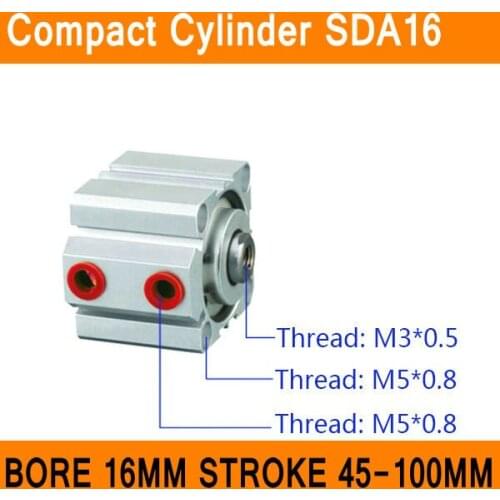 SDA16 Cylinder SDA Series Bore 16mm Stroke 45-100mm Compact Air Cylinders Dual Action Air Pneumatic Cylinder