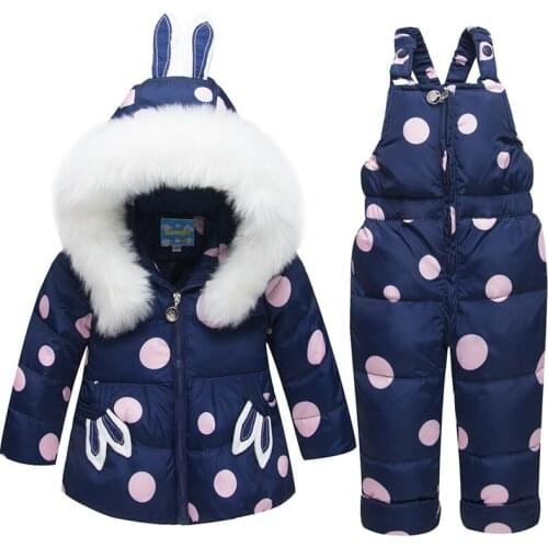 Dulce Amor Winter Kids Down Jacket Set Baby Warm Thick Duck Down Coat+Romper 2PCS Outerwear Boys Girls Skiing Suit Snowsuit