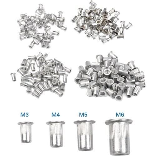 200/100PCS Rivet Nuts M3 M4 M5 M6 Aluminum Alloy Flat Head Threaded Insert Nut Rivet Cap Set Threaded Nuts