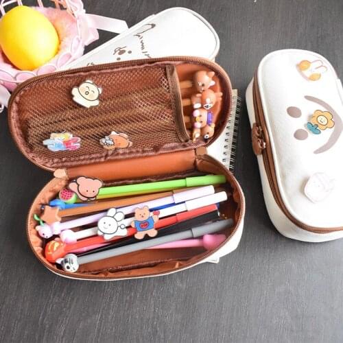 Cute Canvas Pencil Case Kawaii Stationery Small Cosmetic Bag Portable Letter Zipper Cosmetics Female Toiletry Storage Handbag