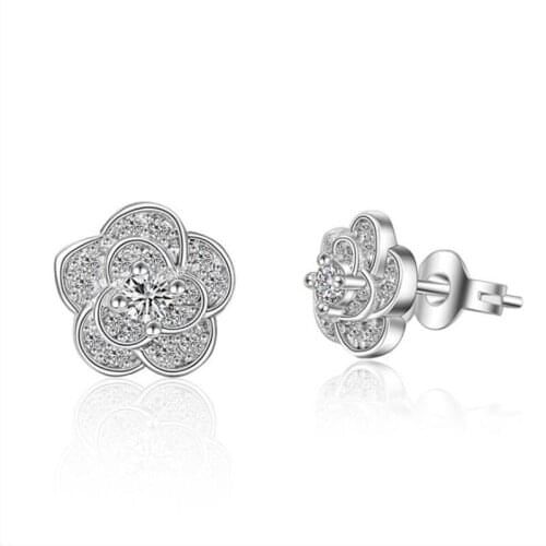 KOFSAC New Charming Micro-Inlay CZ Flowers Earring Sterling Silver 925 Stud Earrings For Women Wedding Party Jewelry Girl Gifts