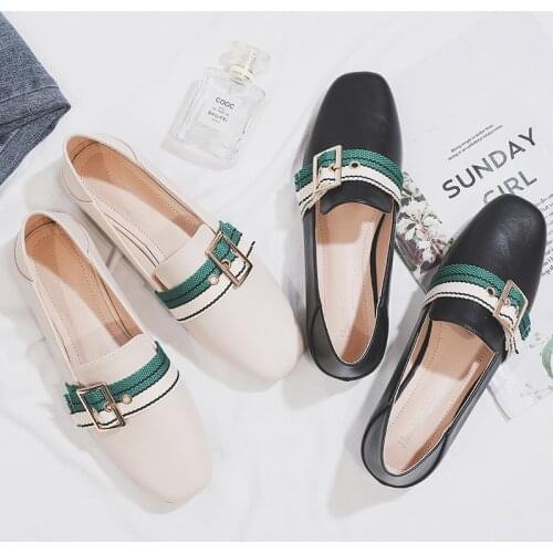 Chic Flat Loafers Big Size 43 Women Casual Shoes Stripe Canvas-Buckle Ladies Office Shoes Slip-on Comfortable Women Boat Shoes