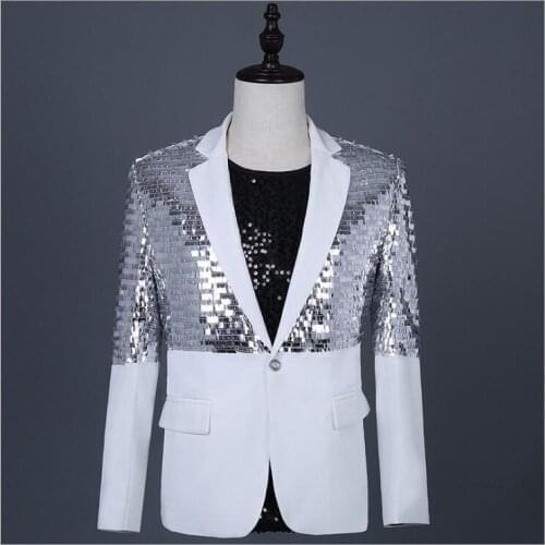 Mens Sequin Patchwork Blazer Men 2020 New Club DJ Mens Blazer Jacket Stage Clothers