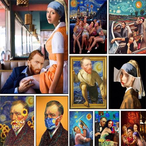 Wall Art Poster Waiter pearl girl Pictures HD Printed Canvas Funny Portrait Creativity Painting For Living Room Home Decoration