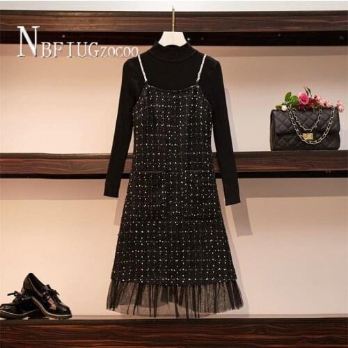 2020 New Suspender Dress And Sweater Women Sets French Retro Female Sets