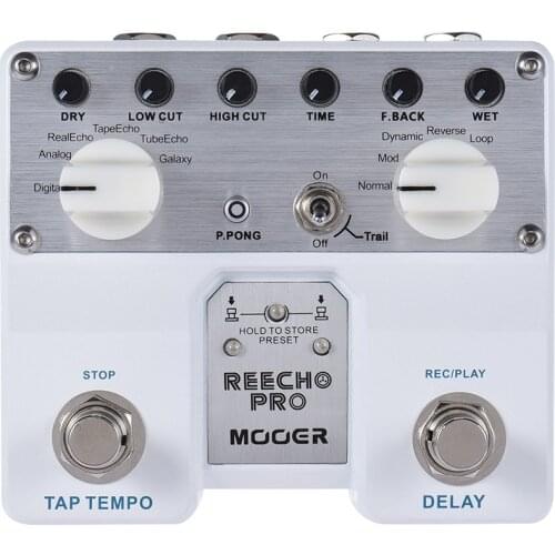 MOOER Reecho Pro Digital Delay Guitar Effect Pedal Twin Footswitch with 6 Delay Effects Loop Recording (20 Seconds) Function