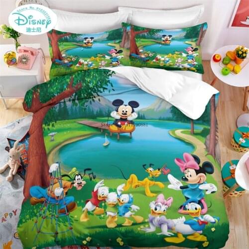 Disney Mickey Minnie Color Print Cartoon Duvet Bed Cover Pillowcase Hot Seller Bedding Children Bedroom Decoration Home Textile