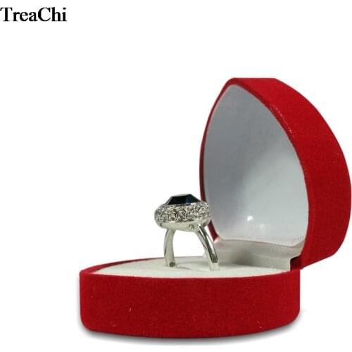 Sale 24Pcs Red Heart Shaped Velvet Birthday engagement Ring Box Romantic Valentines Day Ring Gift Box Cheap Velvet Ring Box