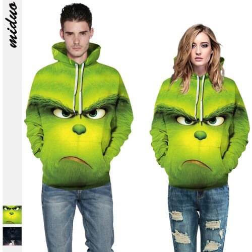 Christmas Grinch Hoodies Sweatshirts cosplay costume Grinch 3D Printing zipper Hoodie Jacket men and women sweater