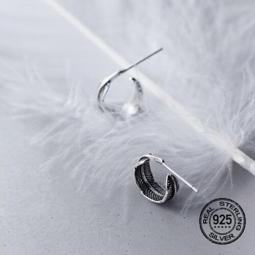 S925 Silver Earrings For Women Feather Leaf Geometric Cute Punk Design Korea Fashion Simple Lady Engagement Gift Jewelry INEFFA