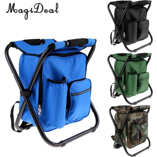 MagiDeal Foldable Backpack Chair Portable Camping Stool with Cooler Bag 4 Colors for Beach Boating Fishing Foldable Chair