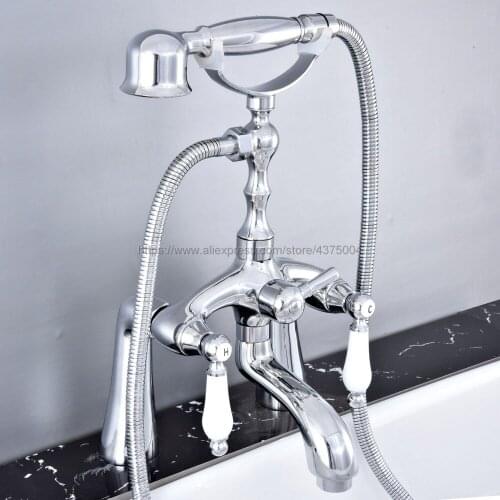 Bathtub Faucet Polished Chrome Deck Mounted Bathroom Tub Faucet Dual Handle W/ Hand Shower Sprayer Tub Mixer Tap Ntf760
