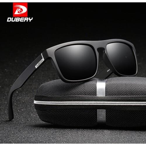 DUBERY Polarized Sunglasses For Men Driving Fashion Brand Desinger Sun Glasses For Men Women Square Mirror 2017 Zipper Box
