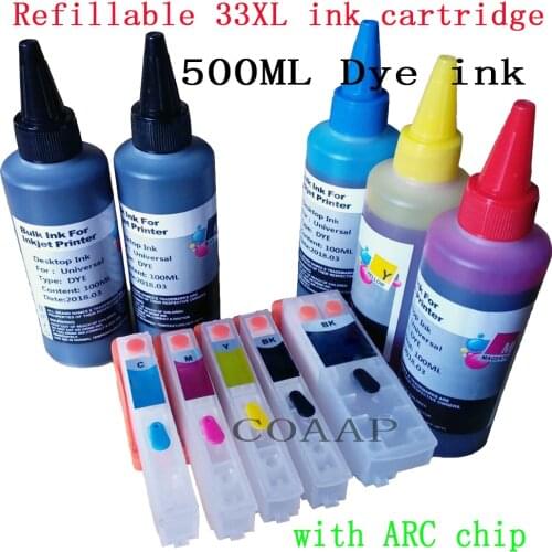 Compatible 33XL Refillable cartridge for EPSON XP-830 XP-900 XP-530 XP-540 XP-630 XP-640 XP-635 XP-645 Printer + 500ml Dye ink