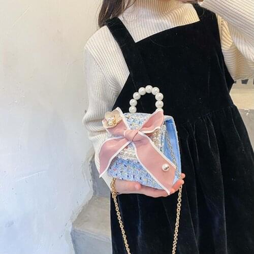 2021 Lovely Kid Messenger Bag with Pearl Bow Girls Adjustable Chain Small Cute Princess Purse Crossbody Bag