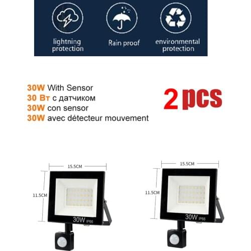 2 pcs 220V 10-100W LED FloodLight Spotlight Exterior Street wall reflector LED Light PIR Motion Sensor Lamps Garden Security Lam