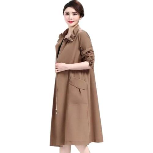 2021 Spring Autumn Long Trench Coat Women Casual Thin Windbreaker Female Overcoat Long Coat Female Slim Outwear Coats Plus Size