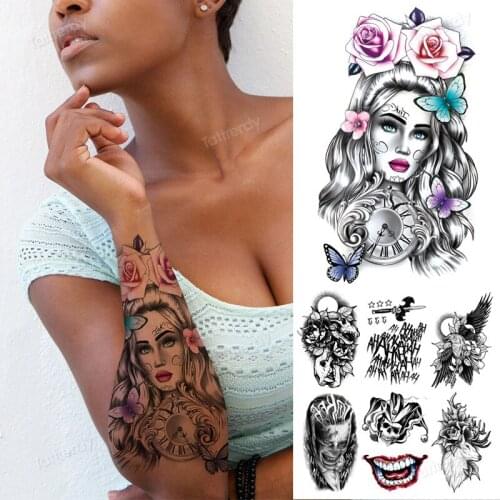 Waterproof Temporary Tattoo Sticker Lace Rose Flower Tattoos Clock Line Lotus Butterfly Body Art Arm Fake Sleeve Tatoo Women Men