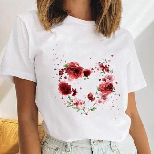 Women Floral Letter New Style 90s Watercolor Casual Female Clothes Tops Print Ladies Tees Tshirt Cartoon Graphic T-Shirt