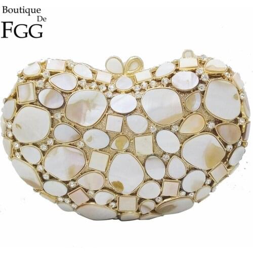 Natural White Shell Crystal Clutch Evening Bags For Women Wedding Party Dinner Handbags and Purses Bridal Diamond Clutches Bag