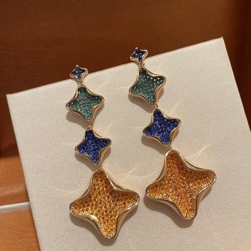 New Fashion Modern Geometric Tassel Earring Color Mixing Leaf Boho Long For Women Splicing Color Matching Jewelry