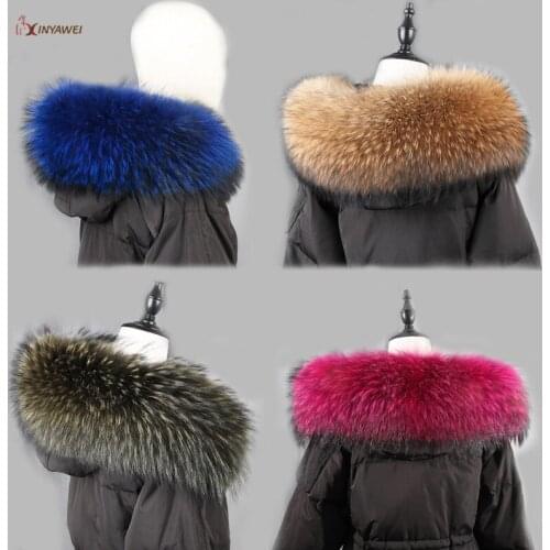 Winter Natural raccoon fur collar 100% authentic raccoon hair scarf 70 cm fur trim down coat fur band / hooded raccoon collar