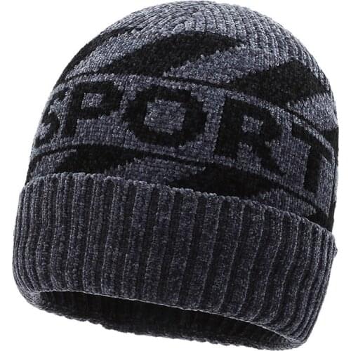 Winter Plus Velvet Thickening Fashion Outdoor Cold-proof Casual Mens Hat Middle-aged And Elderly Knitted Cotton Beanie Hat