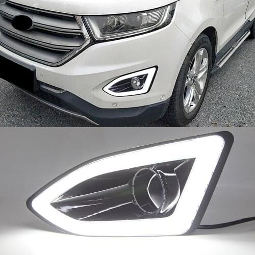 1Pair Car LED DRL Daytime Running Light with Yellow siganl Fog Lamp cover For Ford Edge 2015 2016 2017 2018