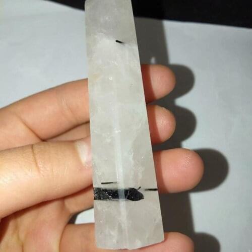 1pc 73-75mm Natural Rare Wand Black Tourmaline Hairstone Crystal Quartz Point for Gifts