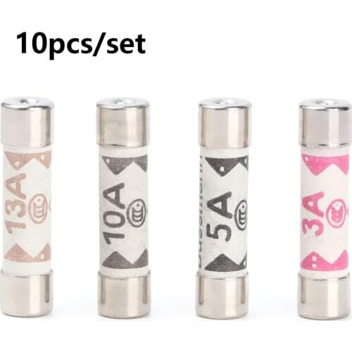 10Pcs/set British Plug Fuse BS1362 3A 5A 10A 13A 6X25 Ceramic Tube Fuse British Domestic House Hold Mains Plug Cartridge Fuse