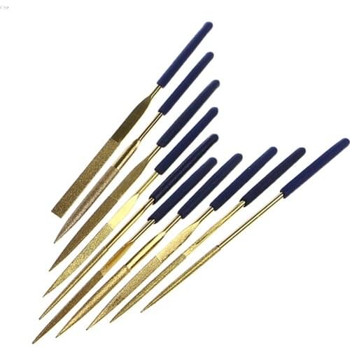 10Pcs Mini Files Titanium Diamond Coating Needle Flat File Set Metal Working Craft Tools l29k