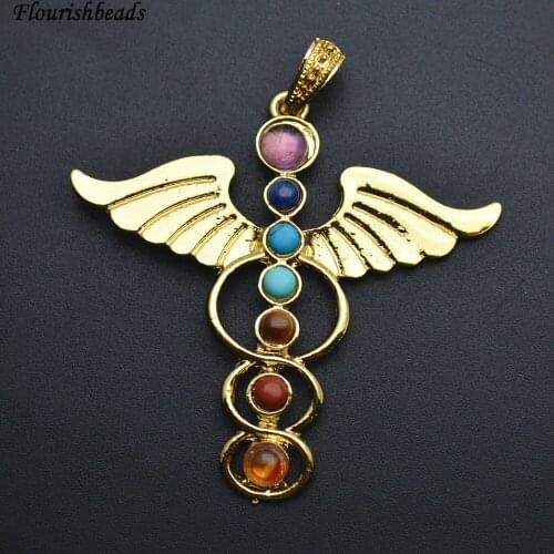 10pc Popular Mix Small Stone Cabochons Chakra Paved Metal Angle Wings Cross Charm Pendants Fashion Energy Jewelry