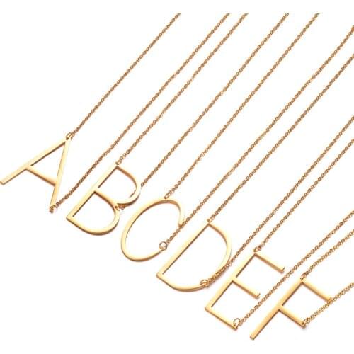 100% Stainless Steel Gold Color Alphabet Necklaces DIY Initials From A-Z 26Letters Pendant Necklace Name Jewelry 40cm