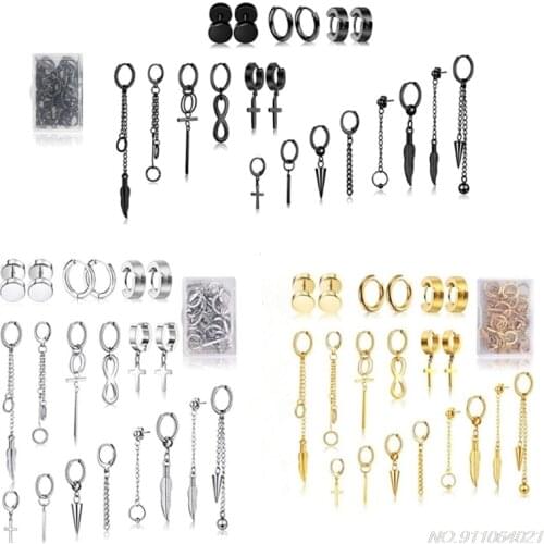 20 Pcs Stainless Steel Huggie Hinged Hoop Earrings Kpop Korean Hoop Dangle Earrings Kit Women Men Fashion Jewerly M2 Wholesales