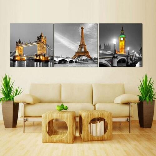 3 pieces canvas painting City Building Bridge Landscape canvas poster print for living room home decoration no frame