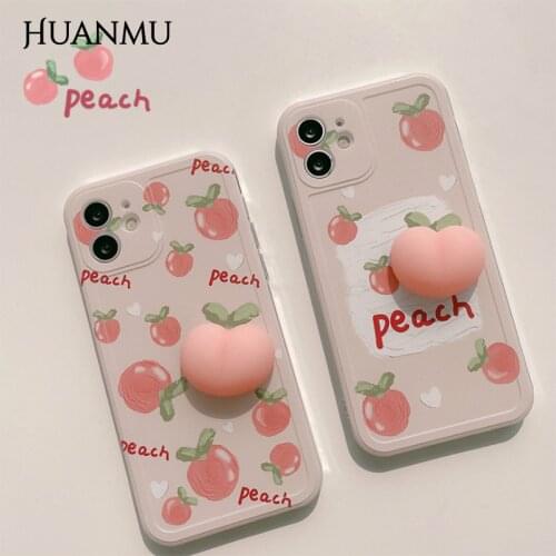 3D Cute Peach Phone Case For iPhone12pro max 12pro 12 12mini 11pro max 11pro 11 XR Xs max X Soft Cover Reduce Stress toy Cases
