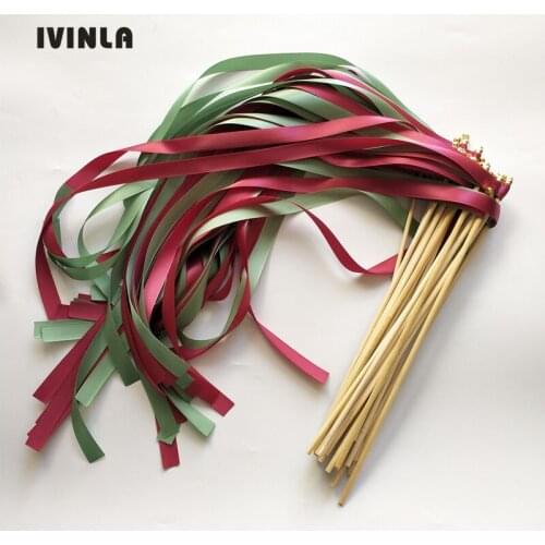 50pcs/lot patina green Wedding Ribbon Wands with Bells for wedding party