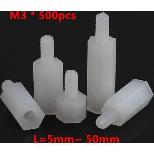 500pcs M3*5/6/8/10/12/15/20/22/25/30+6 Hex Nylon Standoff Spacer Male Female Plastic nylon standoff screws for PCB Pillars