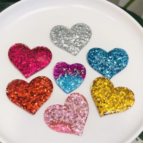 7Pcs Mix Color Heart-shaped Shiny Flatback Planar Resin DIY Crafts Supplies Arts Phone Shell Decor Material Hair Accessories