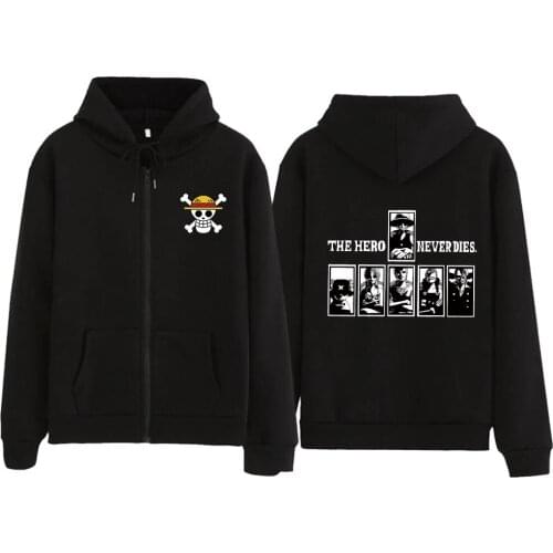 Anime One Piece Hoodie Mens Luffy Print Hooded Harajuku Zip Up Pullover Hip Hop Long Sleeve Loose Tops Clothes