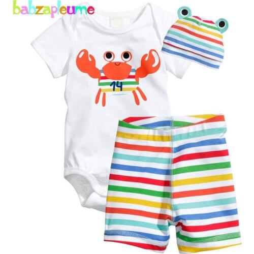 Babzapleume summer newborn suit baby girls boys clothes cute short sleeve cotton bodysuit+shorts+hats infant clothing set BC1090